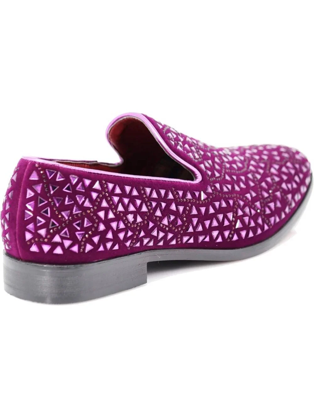 Enzo Romeo Men's Purple Rubber Sole Rhinestone Sparkling Suede Loafer Prom Shoes